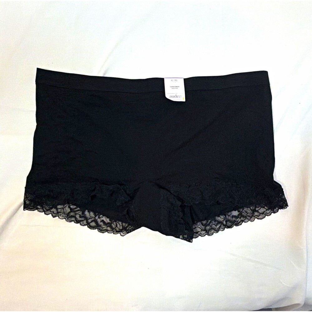 Auden Women’s L Color Black Boyshort Panties Nylon Spandex Stretch Lace Trim